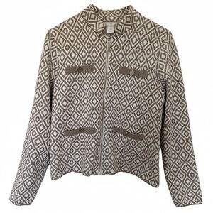 H by Halston Diamond Geometric Knit Zip-Front Jacket M EUC